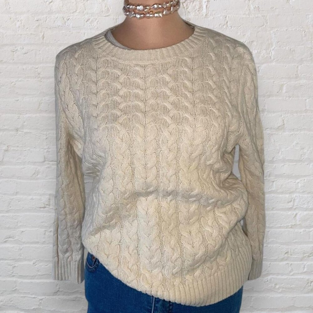 Lands’ End Canvas Vintage Cream Cable Knit Sweater - Size XS